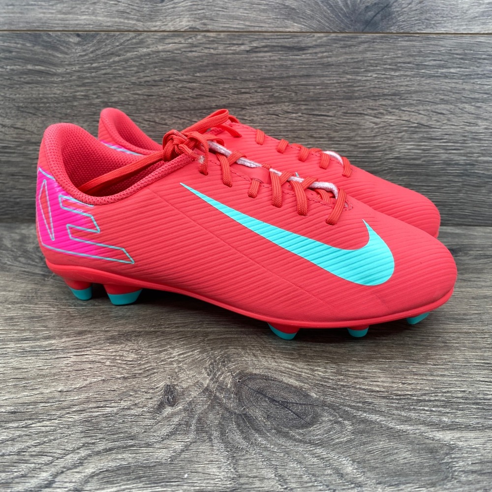 Nike Mercurial Soccer Cleats Kids 4Y Bright Crimson Teal FQ8286-800 Multi-Ground